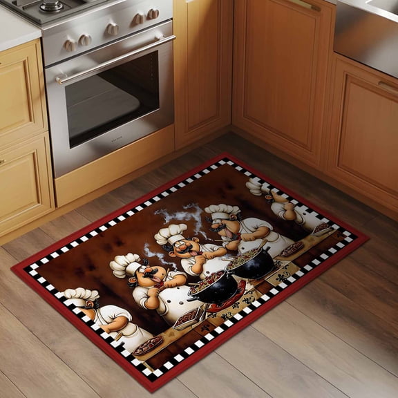 Funny Chefs 2x3 Rug for Entryway Front Door Kitchen Sink Area, Chef Cooking Food Low Pile Washable Non Slip Rectangle Area Rug