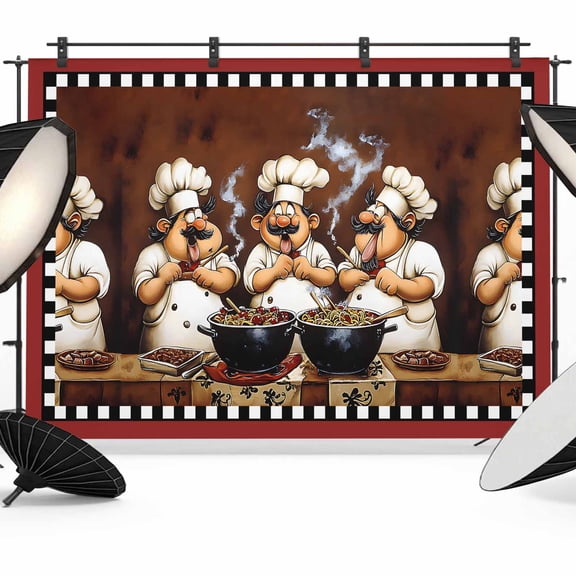 Funny Chefs Backdrop for Photography, Chef Cooking Food Red Plaid Photo Backdrop Portrait Background Party Banner Photo Backgrounds for Studio Booth Props, 7x5ft