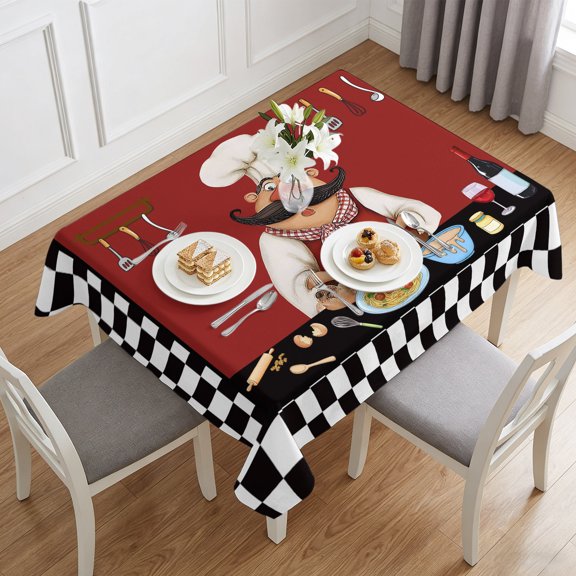 Funny Chefs Making A Cake Table Cloth 60x84in, Waterproof Rectangle Tablecloth Wipeable Tablecloths Vintage Black Buffalo Check Table Covers for Dining Tables Party Indoor Outdoor