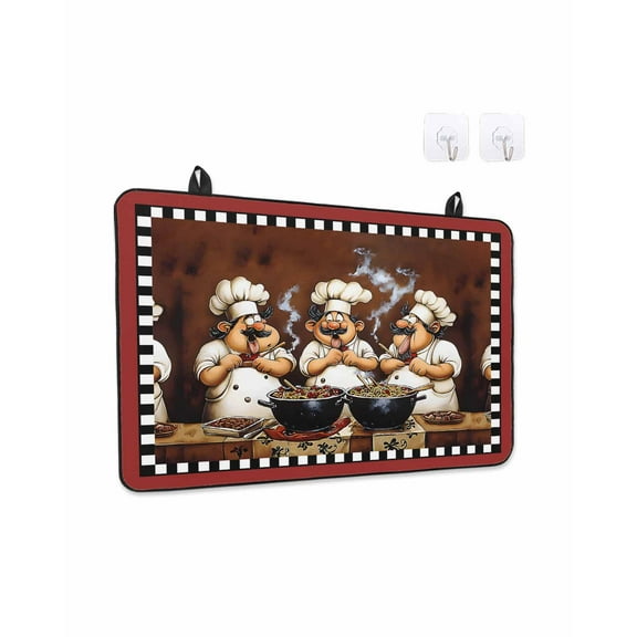 Funny Chefs Stove Top Covers for Electric Stove, 28'x20'' Chef Cooking Food Red Plaid Glass Ceramic Stove Cover Foldable Rubber Mat Heat Resistant Cooktop Protector for Kitchen