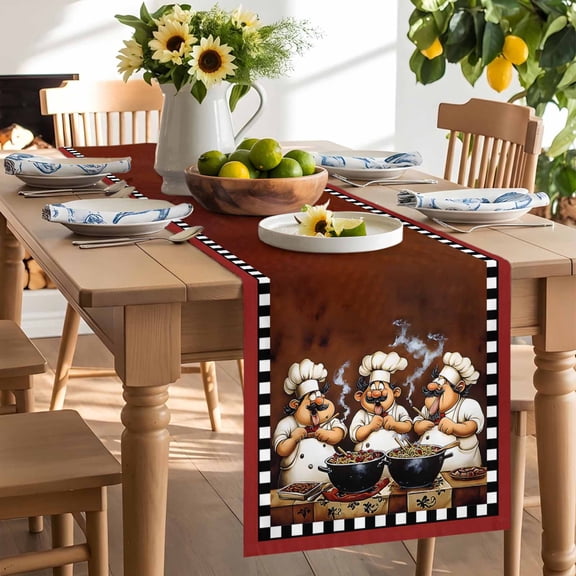 Funny Chefs Table Runner, Chef Cooking Food Washable Kitchen Table Runners Dress Scarves for Dining Table Decorations Party/Restaurant/Indoor Outdoor Use, 13x36in