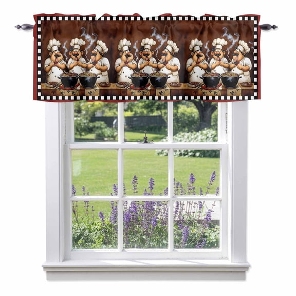 Funny Chefs Valances for Windows, Chef Cooking Food Valance Window Treatment Rod Pocket Short Curtains Valances for Kitchen Bathroom 60"W x 18"L
