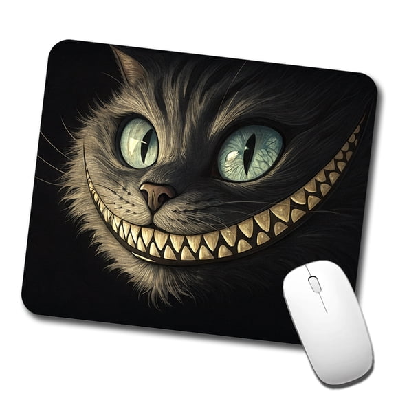 Funny Cheshire Cat Grin on Black Mouse Pad Low Profile Gaming Mat