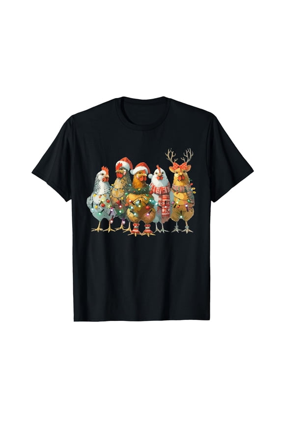 Funny Chicken Christmas Lights Farm Animal Cute Xmas Holiday T-Shirt for Men Women