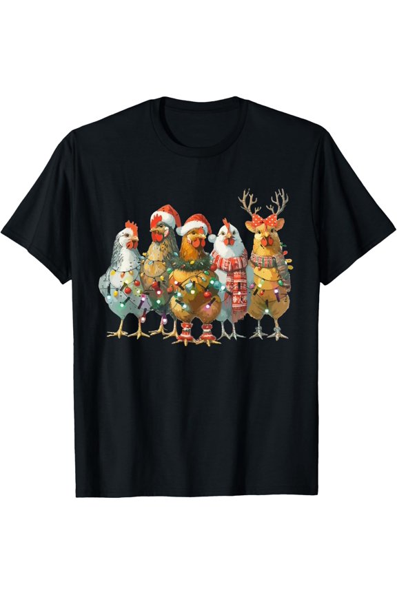 Funny Chicken Christmas Lights Farm Animal Cute Xmas Holiday T-shirt