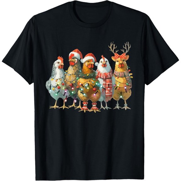 Funny Chicken Christmas Lights Farm Animal Cute Xmas Unisex T-Shirt