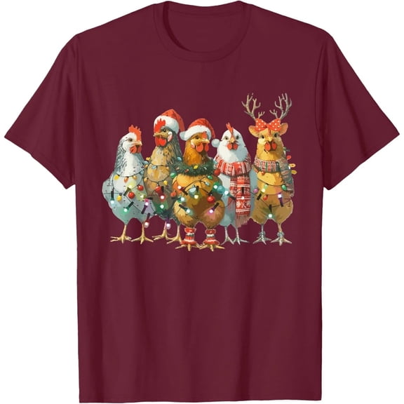 Funny Chicken Christmas Lights T-Shirt, Cute Farm Animal Holiday Tee