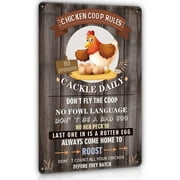 Funny Chicken Coop Rules Sign, Retro Vintage Rustic Notice Plaque Chicken Signs, Chicken Coop Decor Sign for Funny Outdoor Farmhouse, 12X8 Inches
