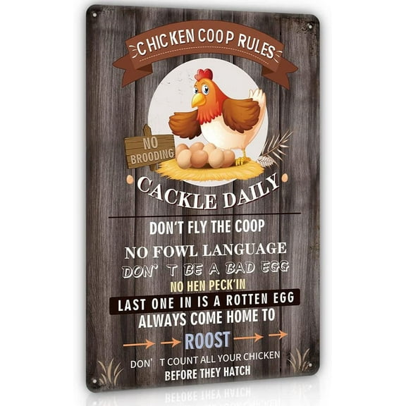 Funny Chicken Coop Rules Sign, Retro Vintage Rustic Notice Plaque Chicken Signs, Chicken Coop Decor Sign for Funny Outdoor Farmhouse, 12X8 Inches