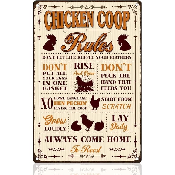 Funny Chicken Coop Rules Tin Sign Retro Metal Wall Decor 8" x 12" Vintage Farm Animal Wall Art Poster for Home Outdoor Garden