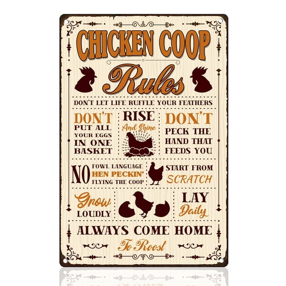Funny Chicken Coop Rules Tin Sign Retro Metal Wall Decor 8" x 12" Vintage Farm Animal Wall Art Poster