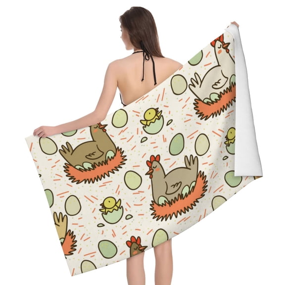 Funny Chicken Egg Cute Farm Beach Bath Towel Gym Spa Shower Towels Pool Soft 32" X 52" for Men Women
