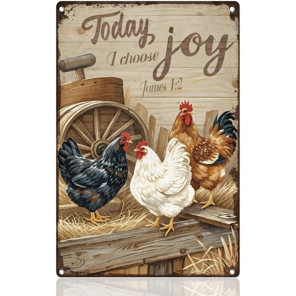 Funny Chicken Farm Animal Tin Sign Retro Metal Wall Decor 8" x 12" Vintage Today I Choose Joy Wall Art Poster for Home Outdoor Garden Chicken Coop Farm Man Cave Clubs Decor Gift