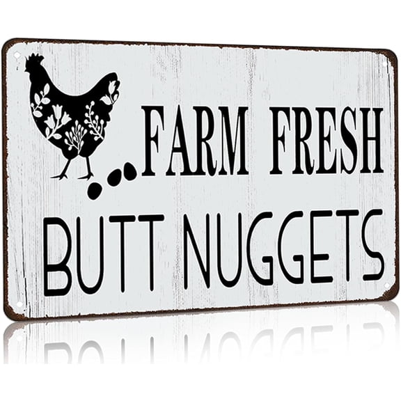 Funny Chicken Gifts Chicken Farm Fresh Butt Nuggets Tin Sign for Home Farm Chicken Coop Farmhouse Kicthen Garden Decor 8 X 12 Inch (3189)