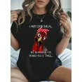 thumbnail image 1 of Funny Chicken Graphic T-Shirt Women's Sarcastic Humorous Pecked You Three Times Retro Cotton Short Sleeve Tee Black Top, 1 of 6