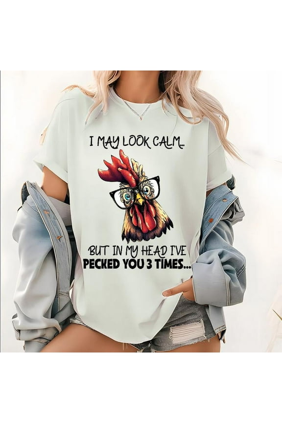 Funny Chicken Graphic Tees Rooster Short Sleeve Pattern Tops Camping Chicken Lover Print T Shirts White,S