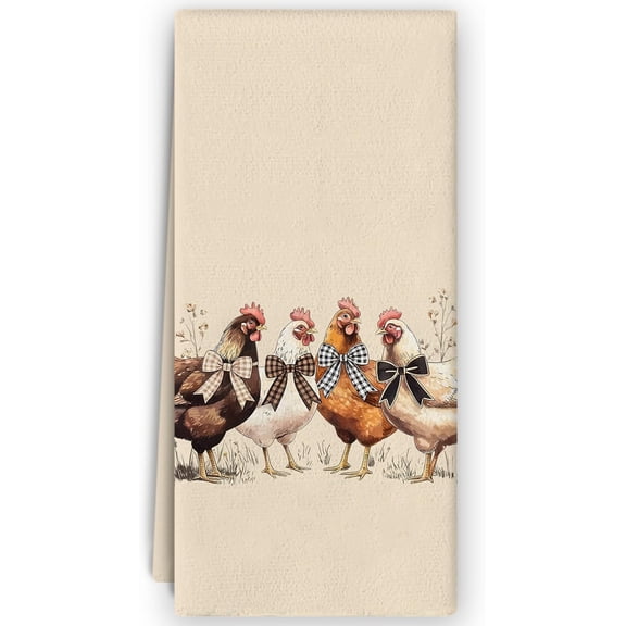 Funny Chicken Kitchen Towels - Farmhouse Rooster Kitchen Decor, Chicken Lovers Gifts, Vintage Rooster Bow Dish Towels Hand Towels for Kitchen Bathroom, 16x24 Inch