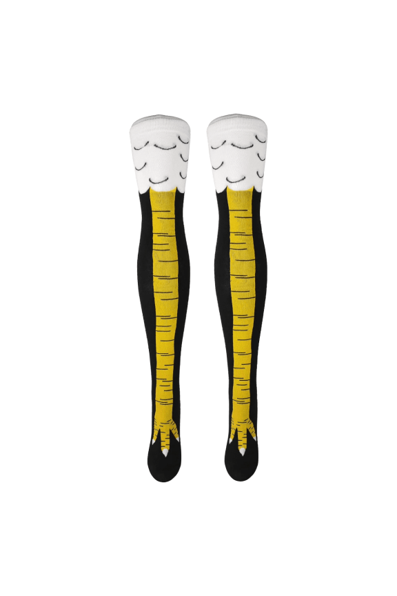 Novelty Turkey Thigh High Socks - Black and Yellow