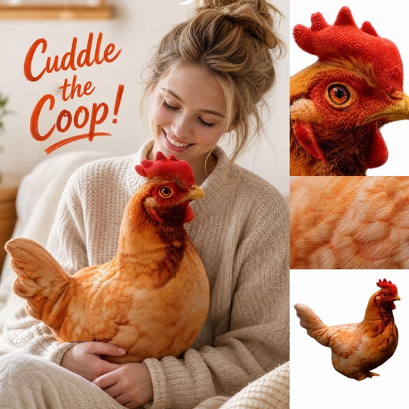 Funny Chicken Plush Pillow Soft Stuffed Animal Toy Lifelike Rooster Realistic Hen for Home Decor Kids Birthday Gifts,C