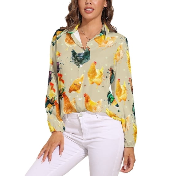 Funny Chicken Roosters Long Sleeve Blouse Woman Streetwear Casual Shirts Summer Oversize Woman Streetwear Clothing Birthday Present