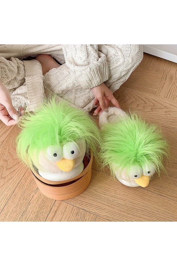 Funny Chicken Slippers -Cute Fluffy Chick Design Non-Slip Rubber Sole,Cushioned EVA Insole Warm House Shoes for Men & Women,Unisex All-Season Gifts (Green/White) - Soft Open-Toe Slide for Home/Office