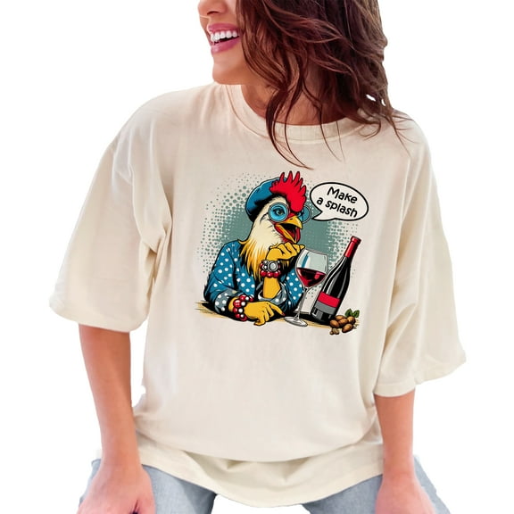 Funny Chicken T Shirt, Cool Rooster Drinking Wine Shirt, Unique Animal Graphic Tee, Quirky Farm Animal Print, Trendy Mens Womens Top, Ivory Comfort Colors T-Shirt, Large