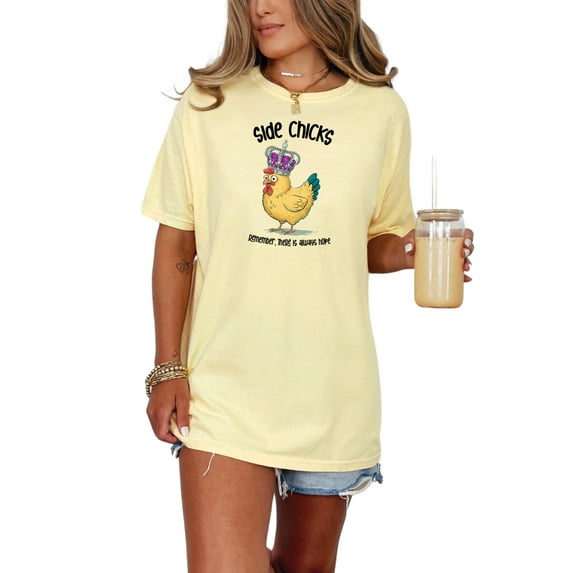 Funny Chicken T-Shirt, Side Chicks Graphic Tee, Humorous Farm Animal Shirt, Quirky Poultry Apparel, Cute Chicken Top, Novelty Chicken Gift, Butter Comfort Colors T-Shirt, 2XL