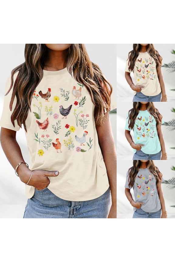 Funny Chicken T-Shirt for Women Cute Farm Animal Graphic Tee Soft Lightweight Casual Tops for Chicken Lovers Short Sleeve Country Style Shirt