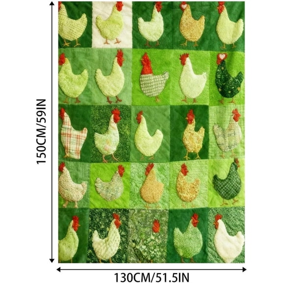 Funny Chicken Throw Blanket Vintage Rooster Plaid Print Flannel Farm Quilt Lightweight Warm Blanket Washable Bedding for Home Sofa