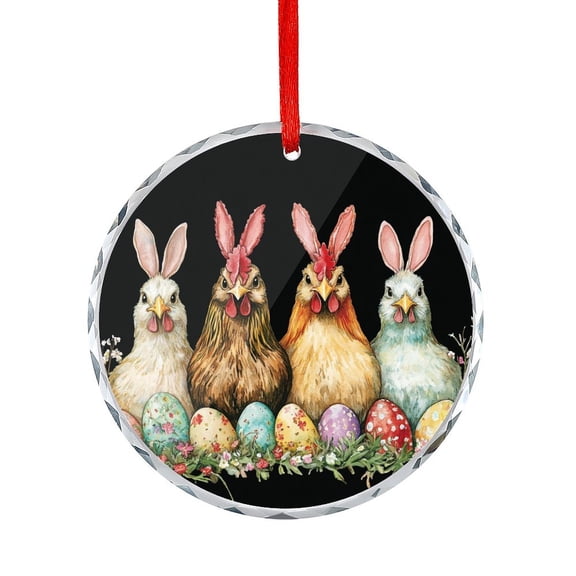 Funny Chickens Easter Farm Animal Crystal Glass Christmas Ornament Gifts for Women Farmhouse Easter Decoration Round Ornament