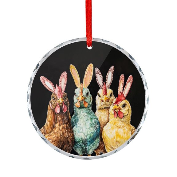 Funny Chickens Easter Farm Animal Glass Christmas Ornament Gift Exchange Present Ideas Funny Farm Chicken Lovers Christmas Ornaments Crystal Hanging