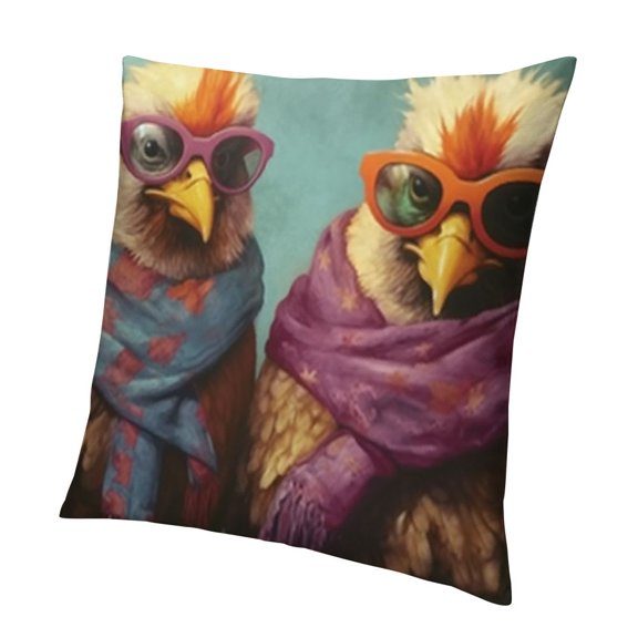 Funny Chickens Throw Pillow Covers, Watercolor Rooster Decorative Cushion Cases Rustic Hippy Animal Family Modern Decor for Couch Bed Car Patio Bench Sofa Pillowcase