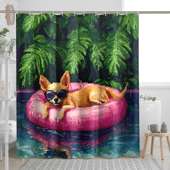 Funny Chihuahua Dog Shower Curtain, Summer Pixel Art Chien Puppy Design ...