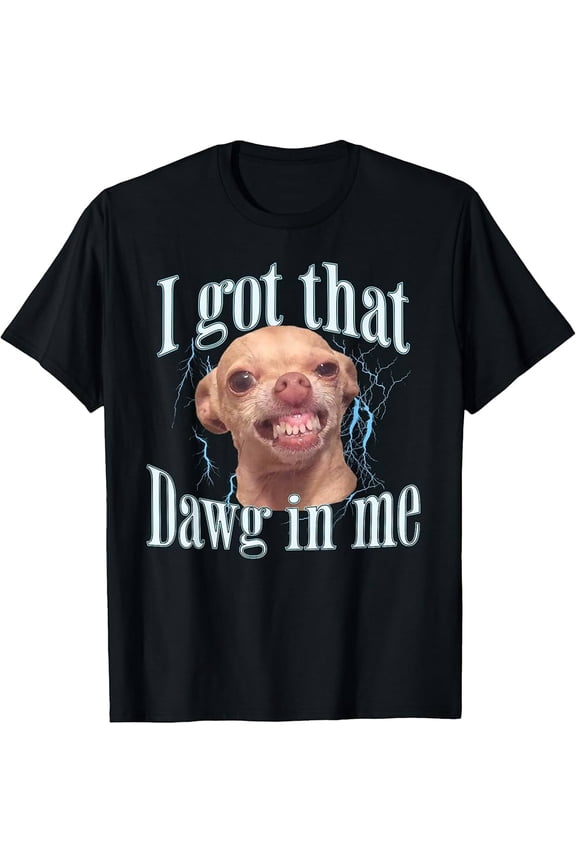Funny Chihuahua Meme T-Shirt with Quirky Dog Image and Lightning Effects - Black Tee