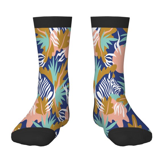 Funny Children's Socks Exotic Endless Zebra And Tropical Leave Crazy Novelty Gifts for Boys Girls Fun Socks