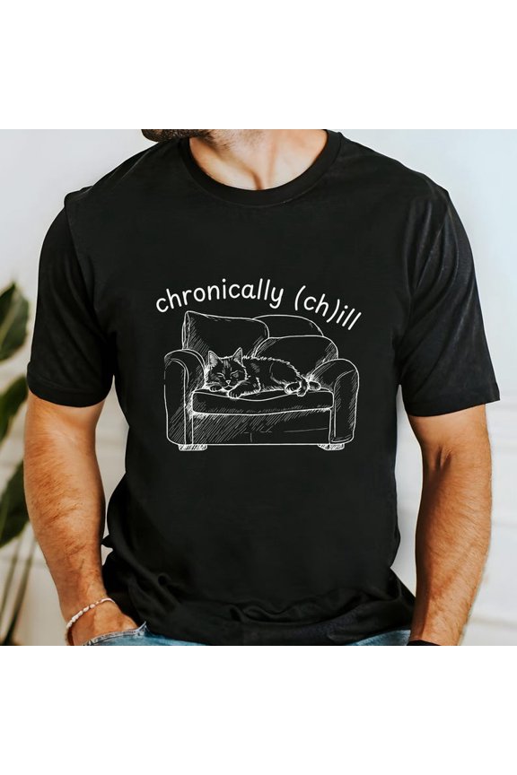 Funny Chill Cat T-Shirt, Vintage Graphic Tee, Relaxed Humor Shirt, Cute Cat Lover Gift, Cozy Aesthetic Top, Unisex Cotton Tee