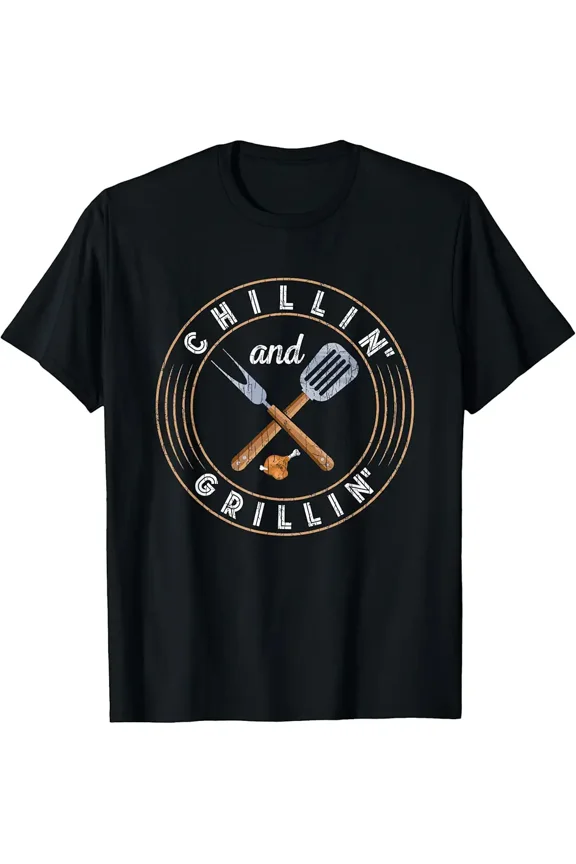 Funny Chillin and Grillin BBQ Cookout Unisex Graphic Short Sleeve T-Shirt