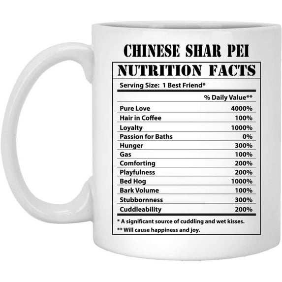 Funny Chinese Shar Pei Nutritional Facts Coffee Mug Dogs Lovers Birthday Gifts 2022 Christmas Nutrition Cup Ceramic White 11oz
