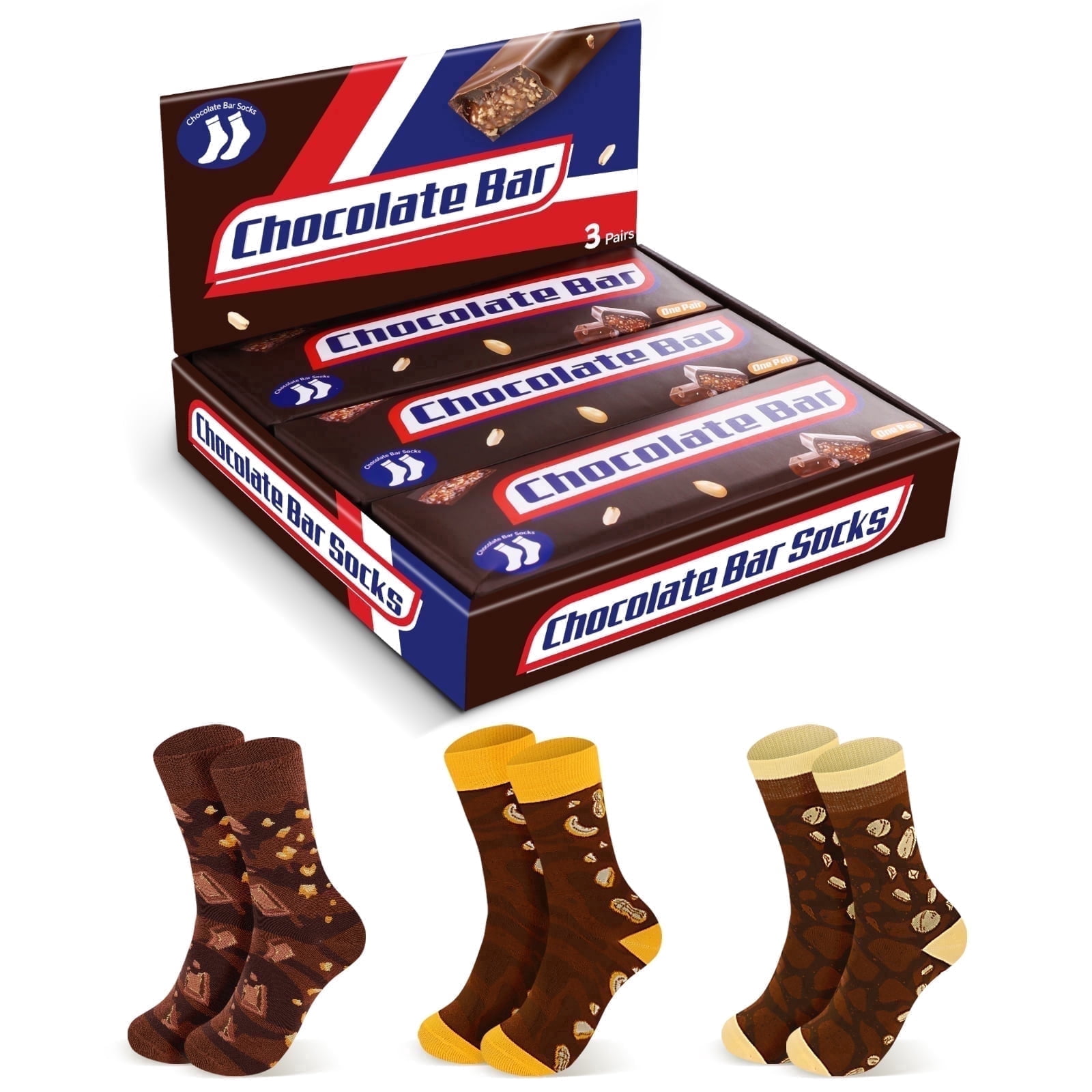 Funny Chocolate Bar Socks-Unique Gag Gifts for Men Women Teen Boys - Novelty Funky Cool Crazy Silly Socks Box- Birthday Easter Fathers Day Fun Gifts for Him Dad Christmas Stocking Stuffers -3 pairs