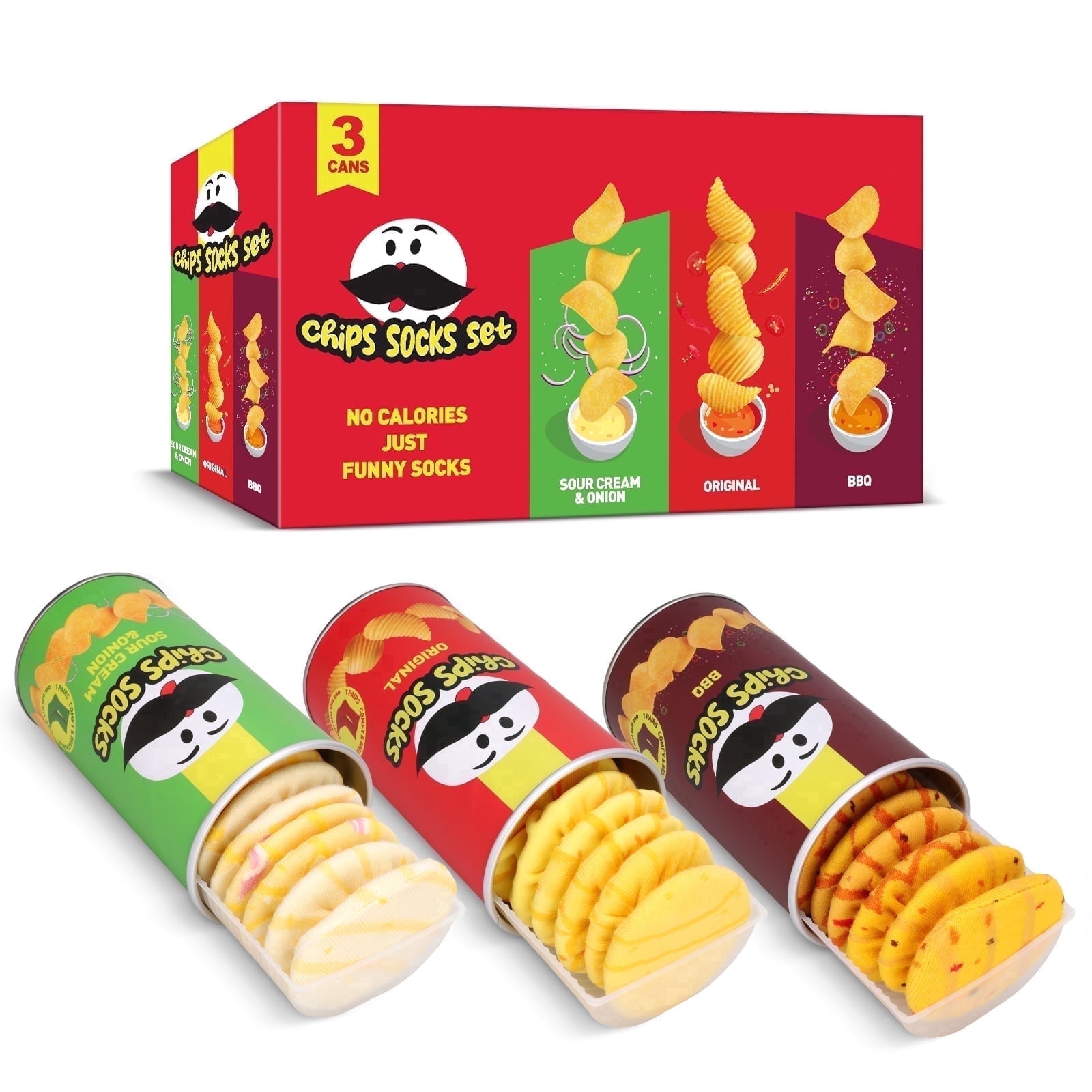 Funny Chips Box Socks - Unique Gag Gifts for Men Women Teen Boys - Novelty Funky Cool Crazy Silly Food Socks - Birthday Easter Fathers Day Fun Gifts for Him Dad Christmas Stocking Stuffers -3 Pairs
