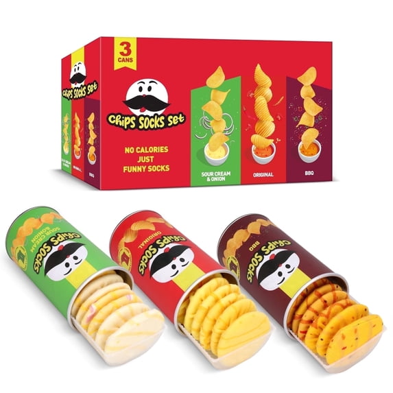 Funny Chips Box Socks - Unique Gag Gifts for Men Women Teen Boys - Novelty Funky Cool Crazy Silly Food Socks - Birthday Easter Fathers Day Fun Gifts for Him Dad Christmas Stocking Stuffers -3 Pairs