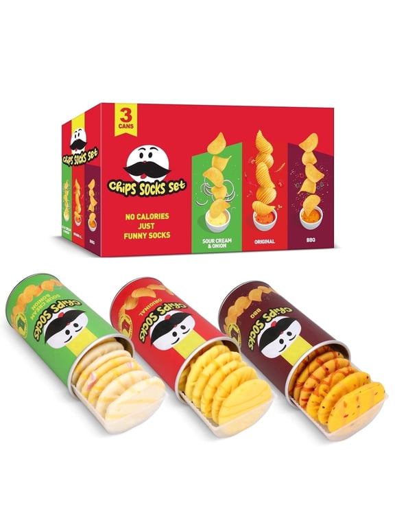 Funny Chips Box Socks - Unique Gag Gifts for Men Women Teen Boys - Novelty Funky Cool Crazy Silly Food Socks - Birthday Easter Fathers Day Fun Gifts for Him Dad Christmas Stocking Stuffers -3 Pairs