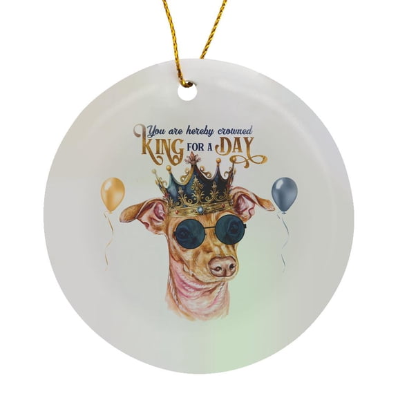 3drose, Funny Chiweenie Dog in a Crown for a King of the Day Theme, Circle Porcelain Ornament