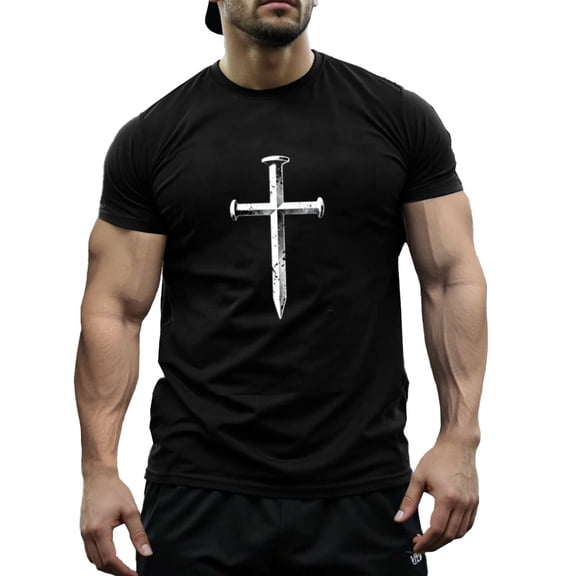 Funny Christian Cross Jesus Print Men's & Big Men's Cotton Crewneck T-Shirt Novelty Holiday Short Sleeves, Size XS-5XL