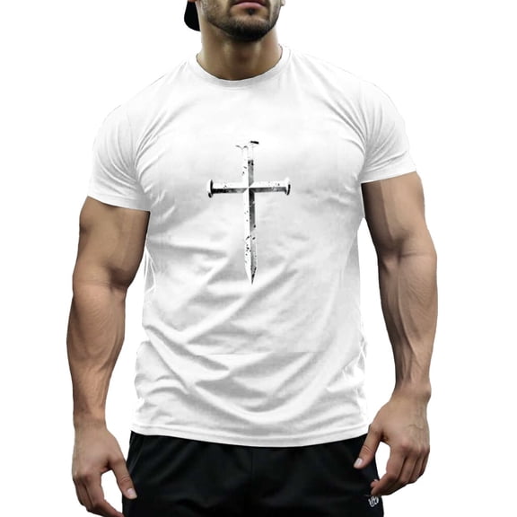Funny Christian Cross Jesus Print Men's & Big Men's Cotton Crewneck T-Shirt Novelty Holiday Short Sleeves, Size XS-5XL