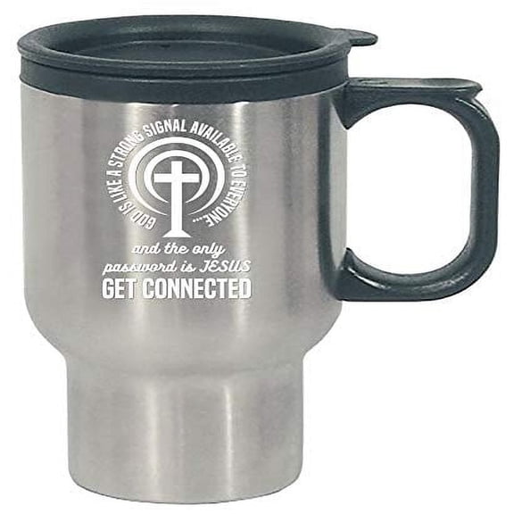 Funny Christian Humor Travel Mug - "God Strong Signal" Stainless Steel Coffee Cup