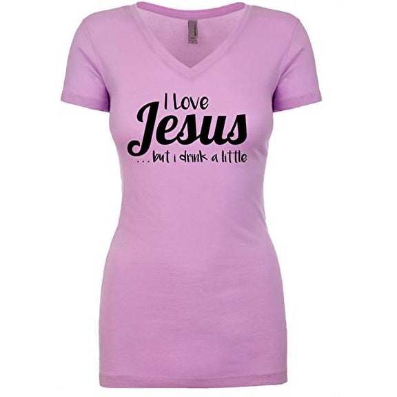 Funny Christian I Love Jesus But I Drink A Little V-Neck Ladies Tee-Lilac-XL