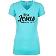 Funny Christian I Love Jesus But I Drink A Little V-Neck Ladies Tee-Tahiti-Large