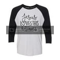 thumbnail image 1 of Funny Christian Jesus Loves This Hot Mess 3/4 Sleeve Raglan-XXXL, 1 of 3