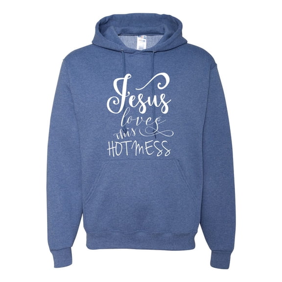 Funny Christian Quote Jesus Loves This Hot Mess Inspirational/Christian Unisex Graphic Hoodie Sweatshirt, Vintage Heather Blue, 2XL